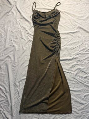Pull&Bear Shimmery Gold Draped Cowl Elegant Dress